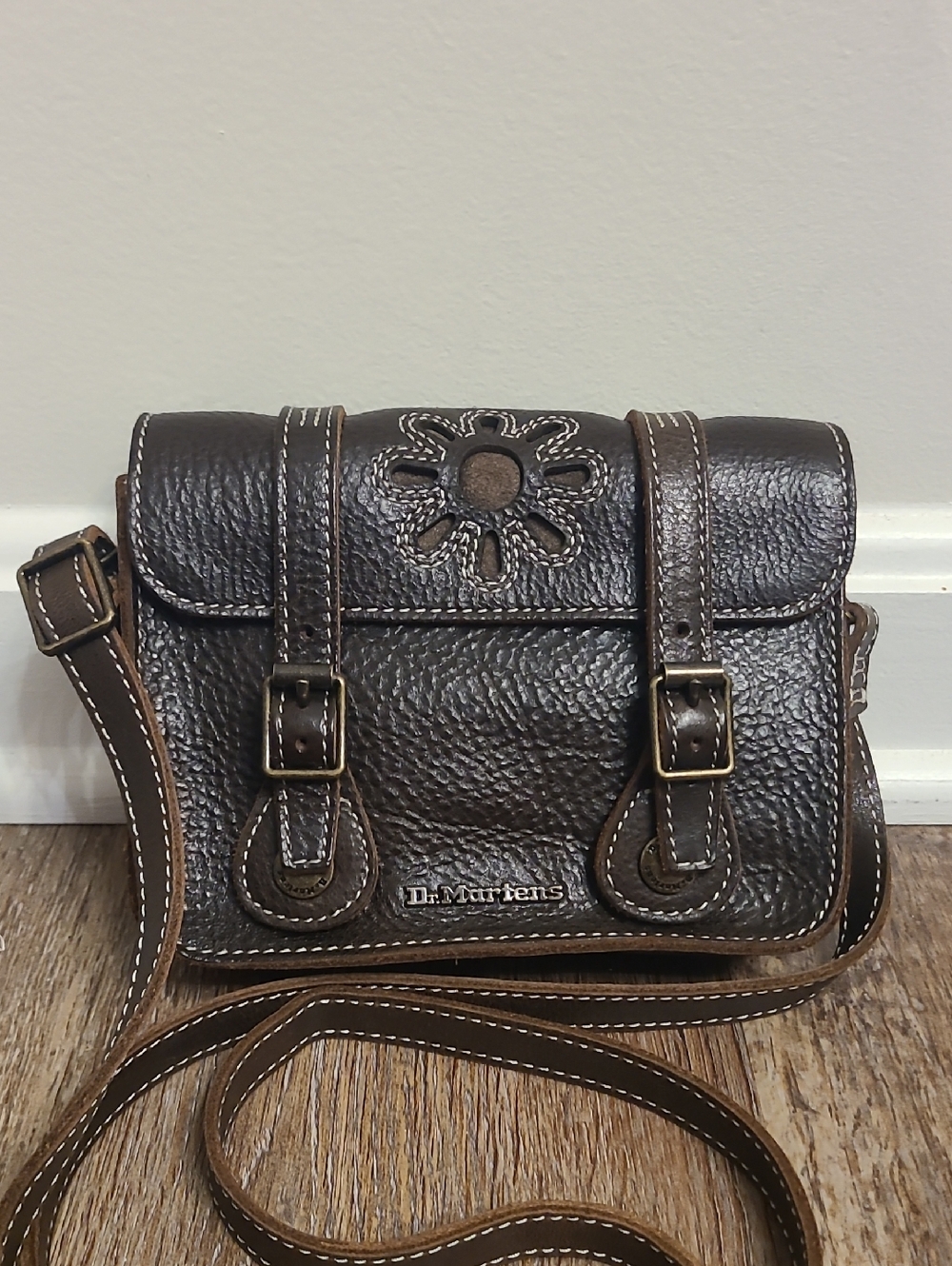 Dr. Martens Dunnet Leather Small Satchel Crossbody with Floral Cutout